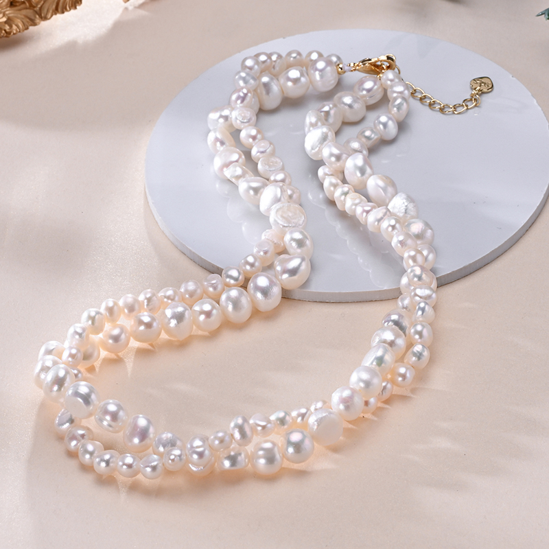 Pearl Trim Chain - HENGSHENG-Collier Double de Perles Blanches d'Eau