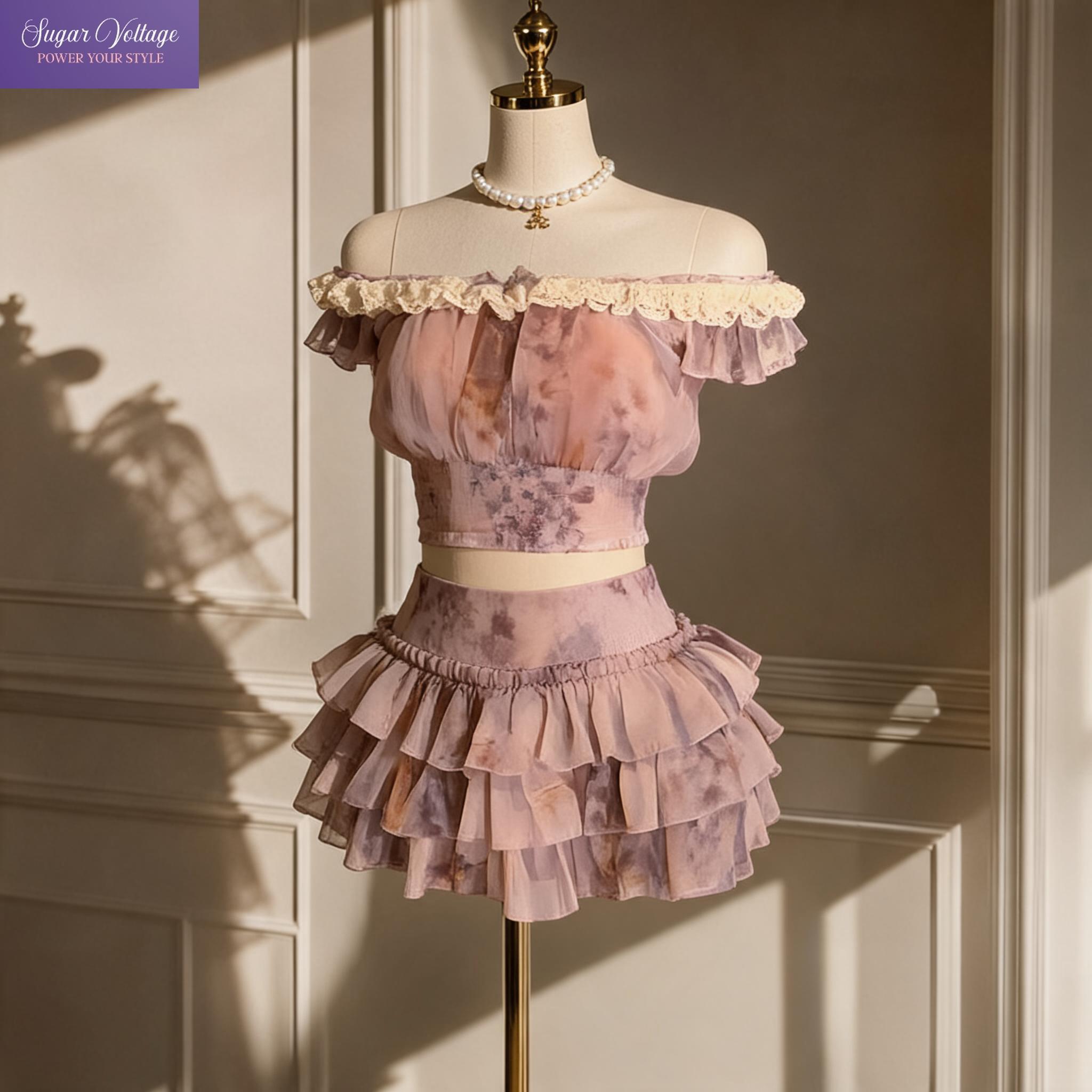 Ensemble 2 pièces Coquette à l - Elastic Lace Trim avis et prix